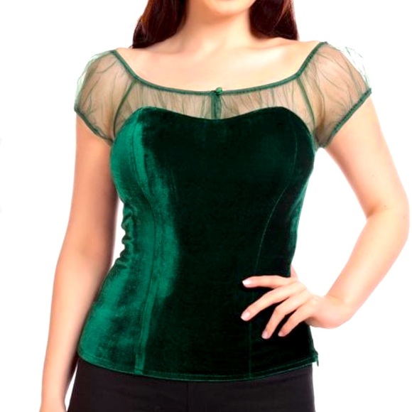 Modcloth Tops - New Collectif Modcloth Alina green velvet top 24